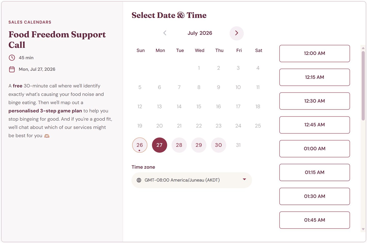 GoHighLevel booking calendar after Hardbox custom styling