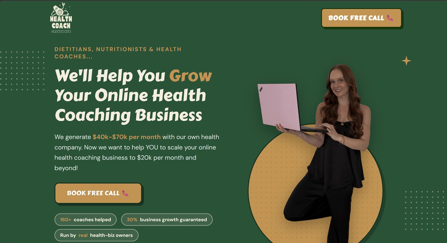 Health Coach Growth Hub homepage after Hardbox redesign