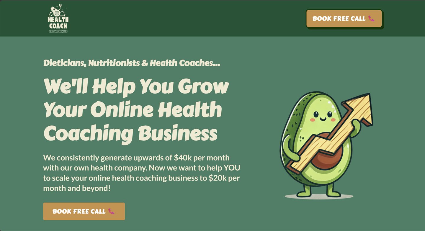Health Coach Growth Hub homepage before