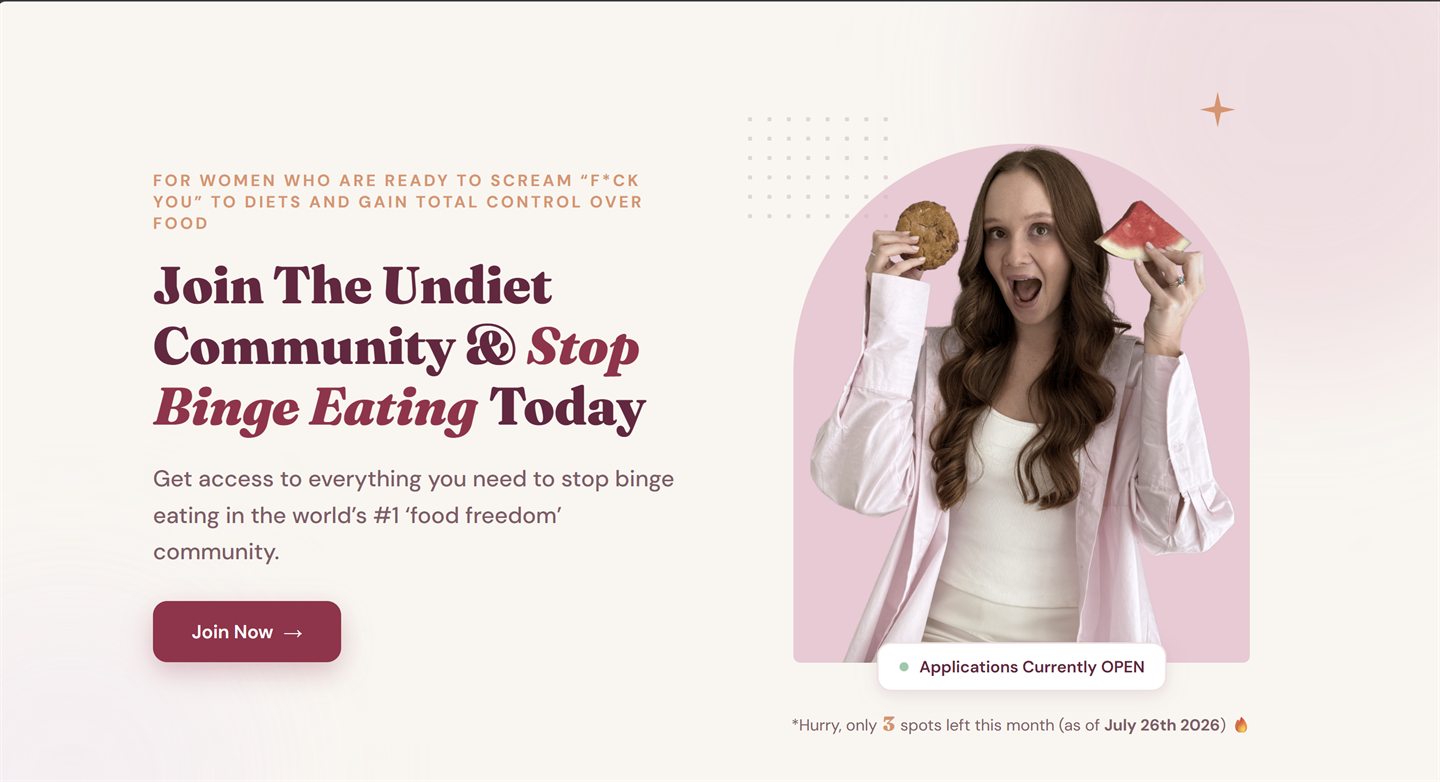 The Undiet Company community page after Hardbox redesign