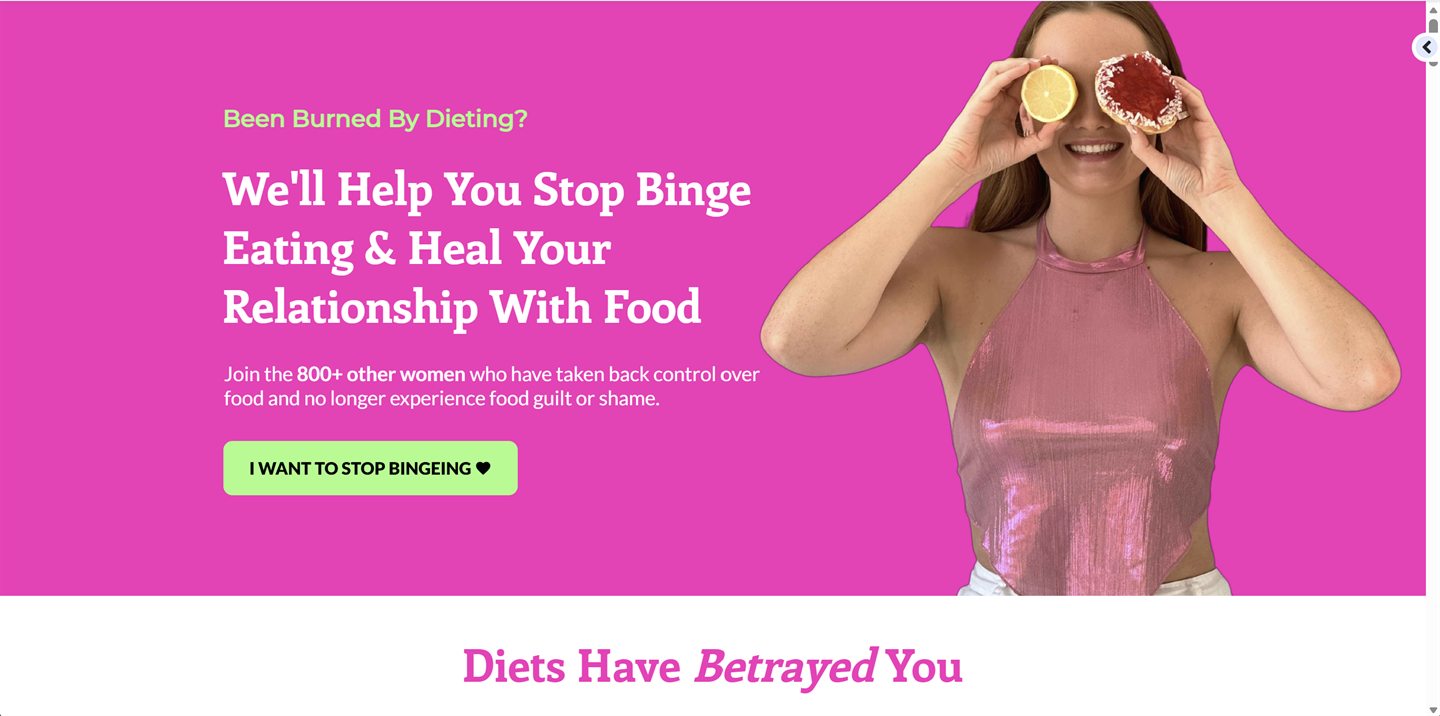 The Undiet Company homepage before
