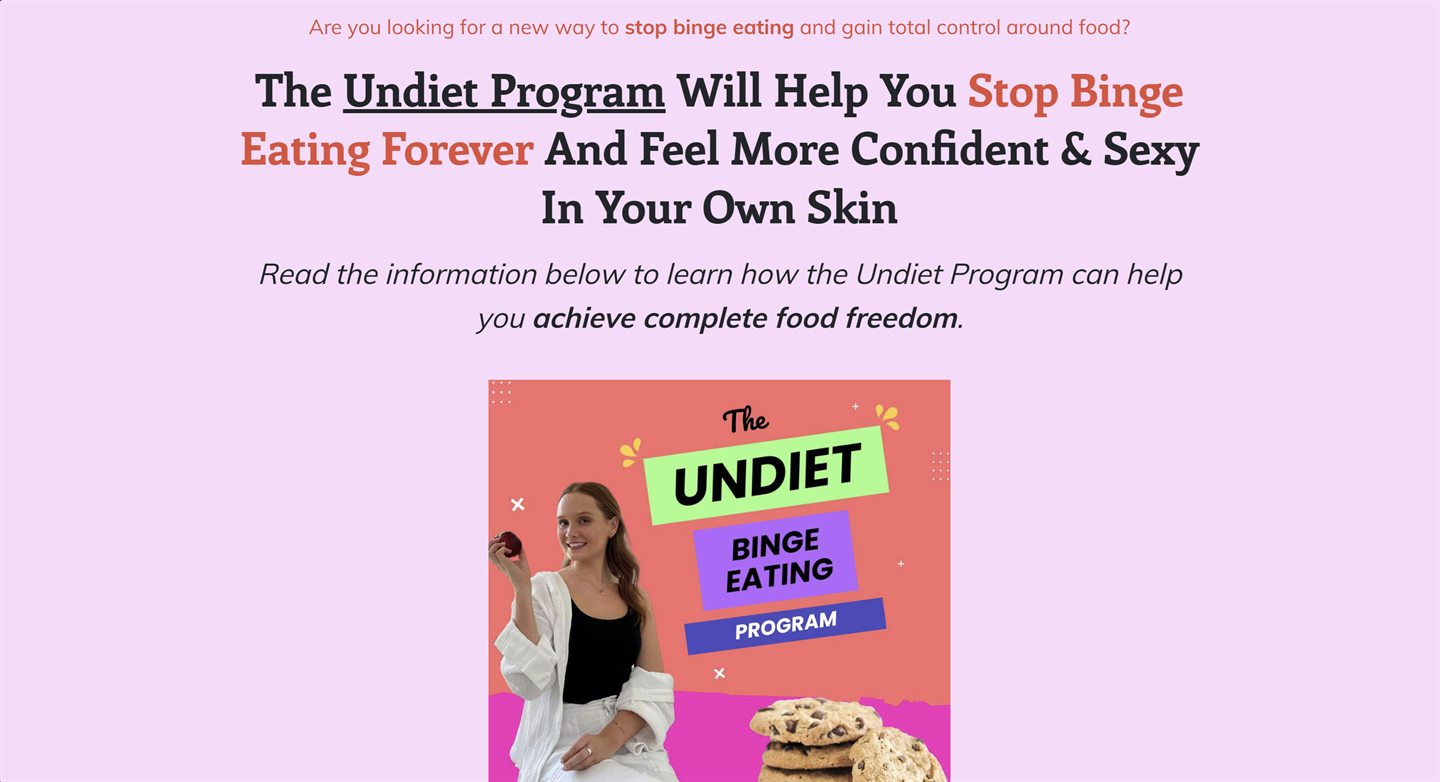 The Undiet Company program page before